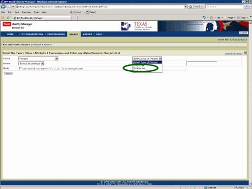 Screenshot of the Select Criteria page
